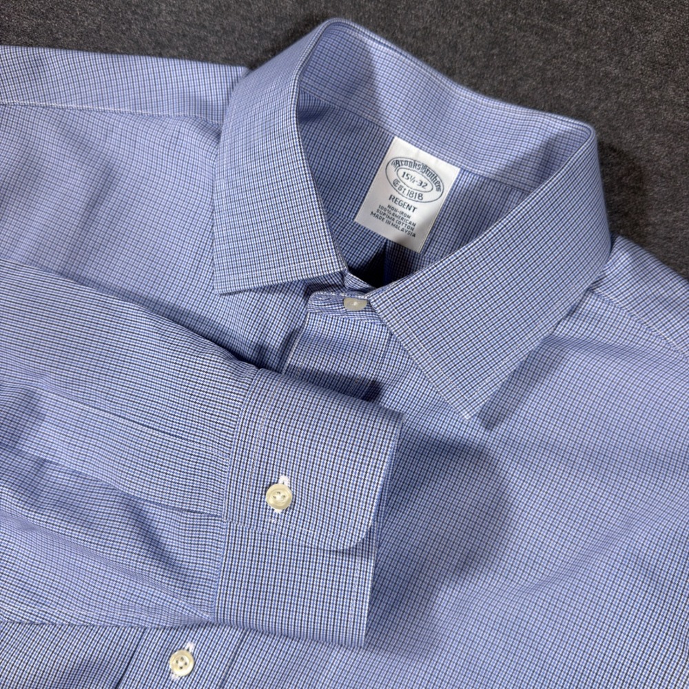 Brooks Brothers Dress Shirt Mens 15.5 32 Blue Regent Non-Iron Academia Preppy